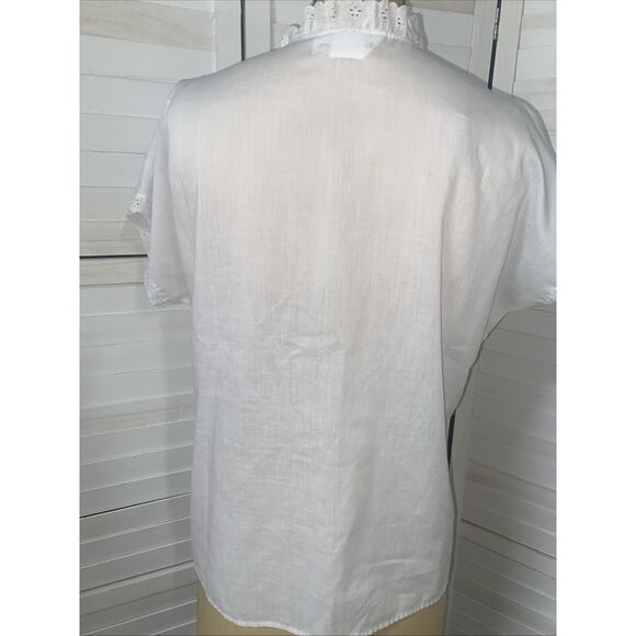 Vintage Blouse Sz Large White Eyelet Lace LADY ARROW 70s 80s COTTAGE Button Down - Picture 5 of 7